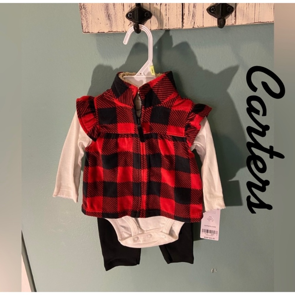 NWT Carters 3 piece outfit, 3 month, Buffalo Plaid 🦬
